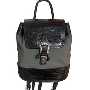 Vintage Brighton Croc Leather and Fabric Backpack in Black Gray